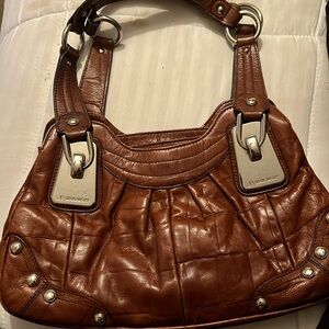 B. MAKOWSKY CROC EMBOSSED BROWN LEATHER BAG SILVER HARDWARE preloved
